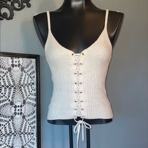 American Eagle Outfitters Cream Ribbed Lace-Up Camisole